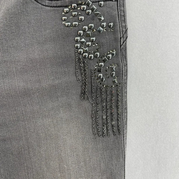 Cache Skinny Jeans Women's Sz 2 Gray Studded Rhinestone Slim Fit Stretch Denim - Picture 5 of 11